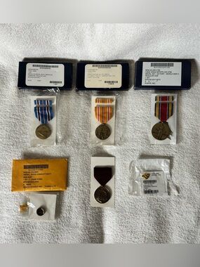 Military Ribbon Medals Set with Blue, Orange and Multi-Colored Ribbons
